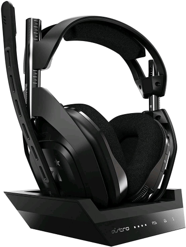 ASTRO GAMING A50 CUFFIA GAMING WIRELESS E STAZIONE BASE DI RICARICA, 4° GENERAZIONE DOLBY AUDIO CONTROLLO EQUILIBRIO GIOCO/VOCE 2.4 GHz WIRELESS 9 MT DI PORTATA PER PS5 PS4 PC MAC NERO/ARGENTO